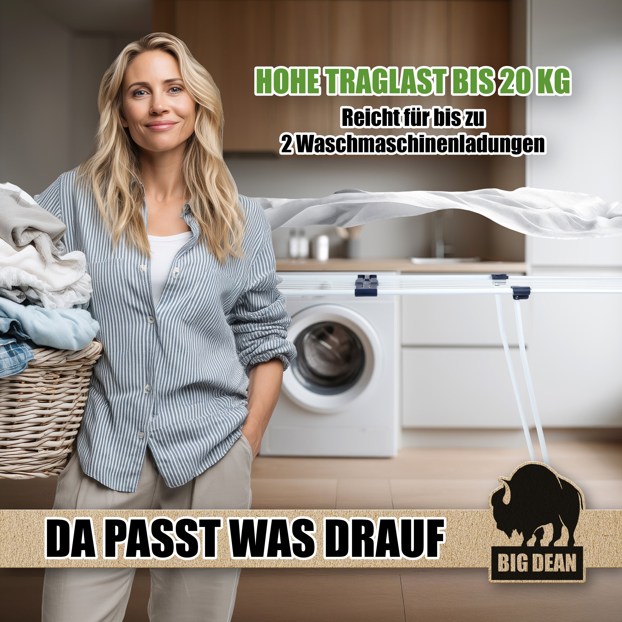 BigDean Haushalt & Alltag Wäscheständer 20m weiß ausziehbar