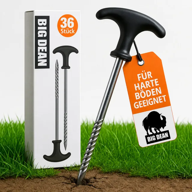 BigDean Heringe Erdnägel Stahl 36er T-Griff harter Boden