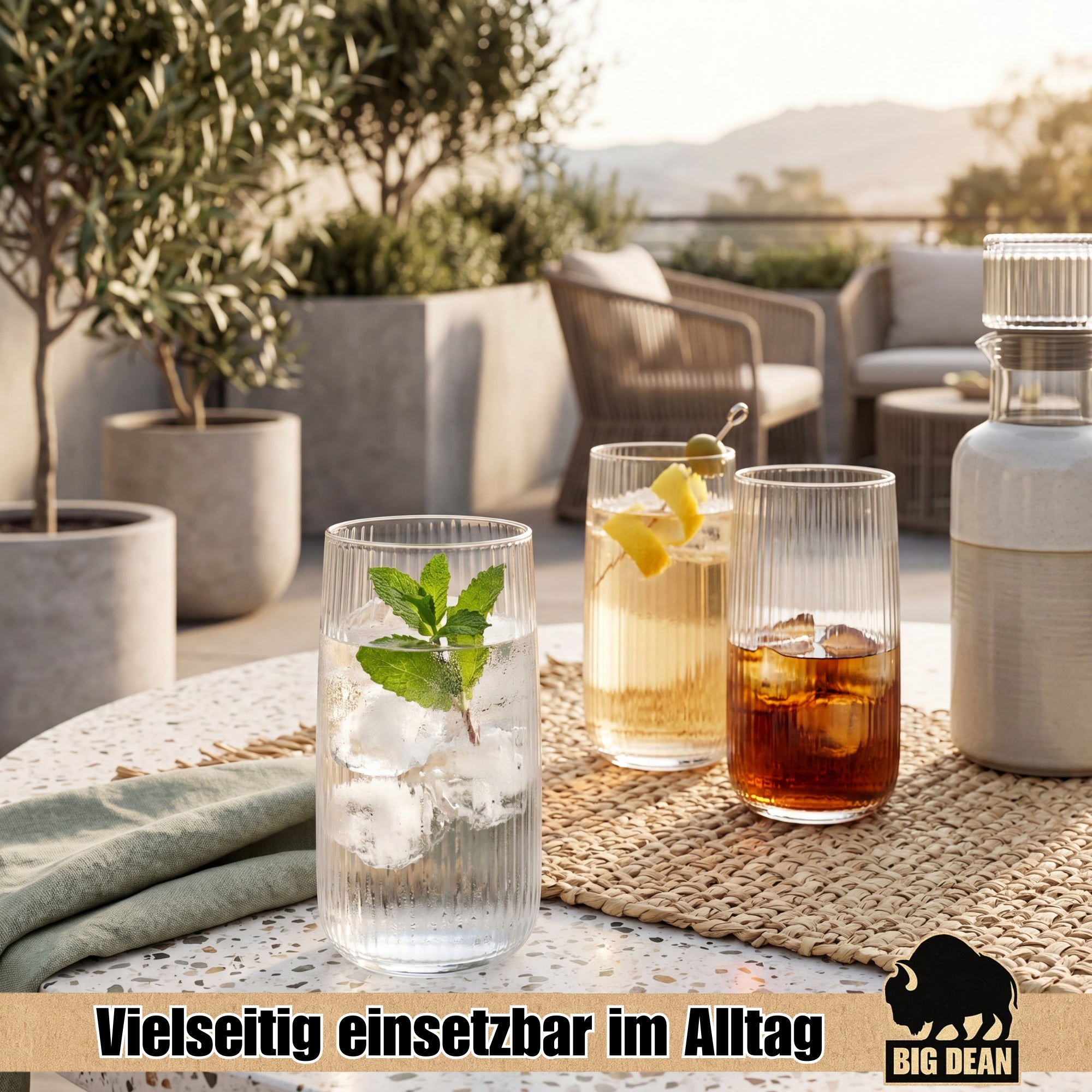 BigDean Trinkgläser Geriffelt 509ml Wassergläser 6er Set