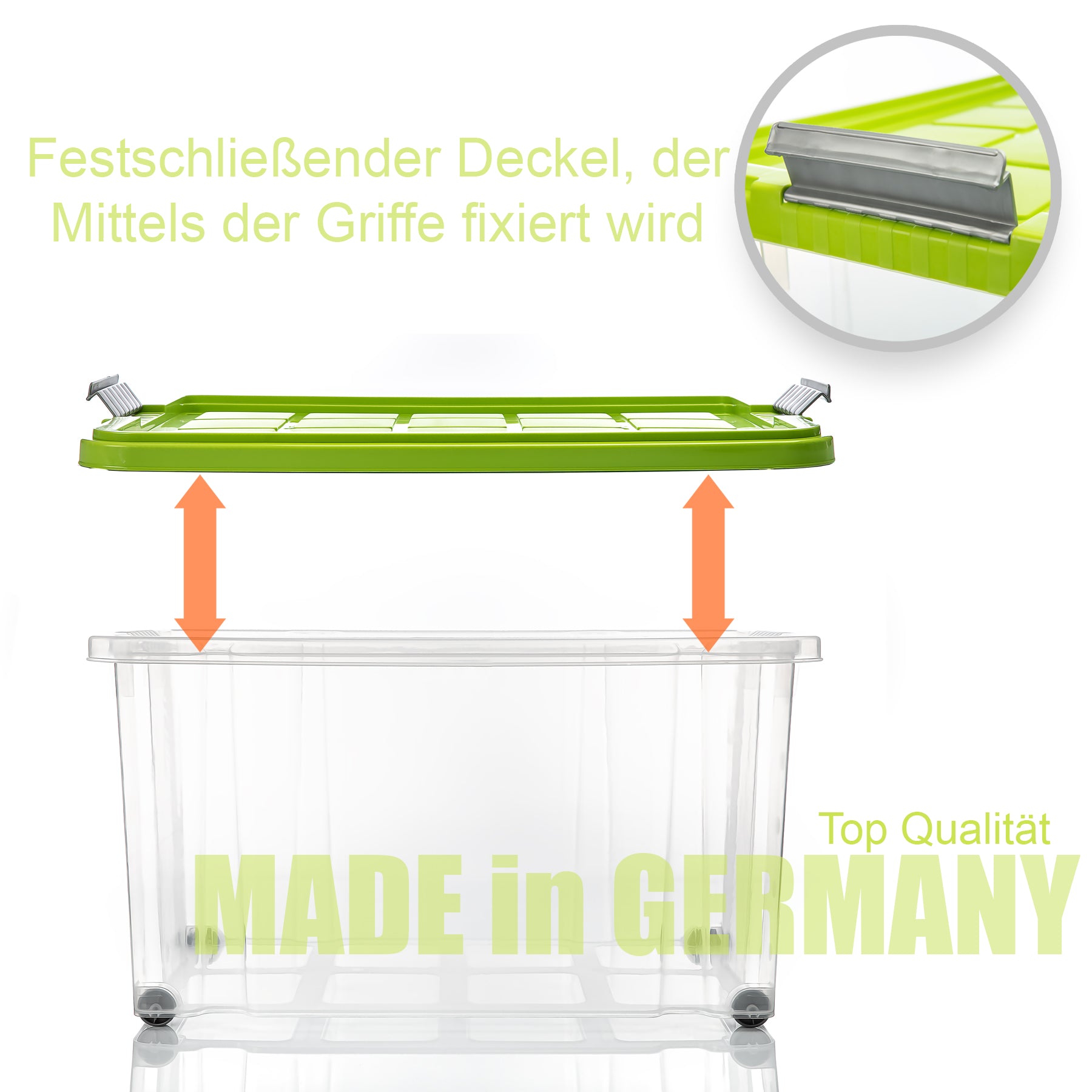 BigDean Aufbewahrungsbox 60L 4er Set limegrün mit Deckel