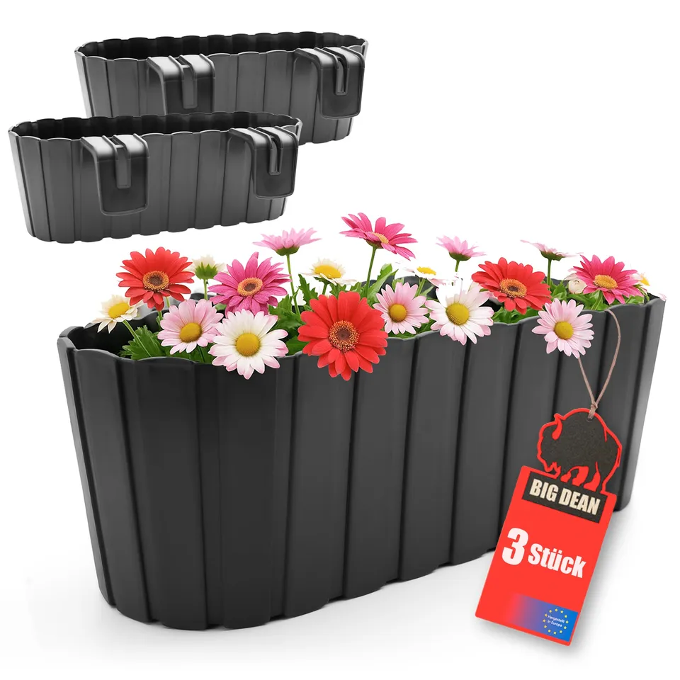 BigDean Blumenkasten Balkon 39cm Anthrazit 3er Geländer
