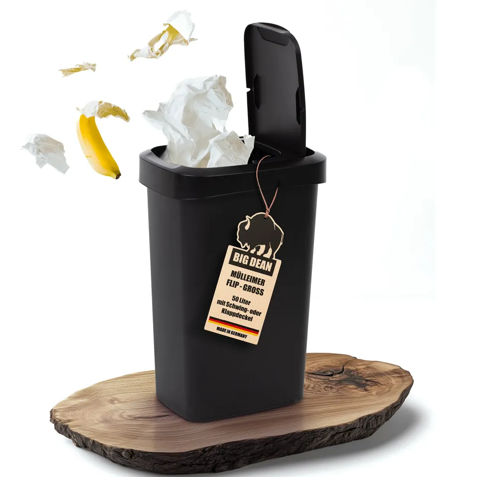 BigDean Mülleimer 50 Liter schwarz Schwingdeckel