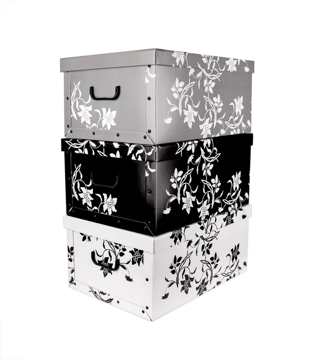 BigDean Aufbewahrungsboxen XXL 3x45L Pappe Barock-Blumen