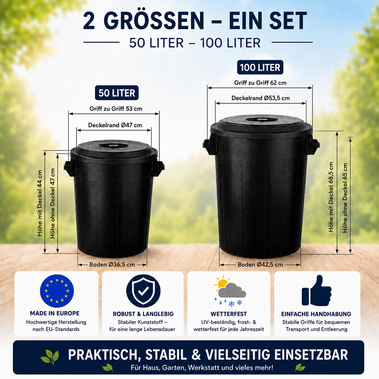 BigDean Universaltonne 100 Liter Tonne mit Deckel schwarz