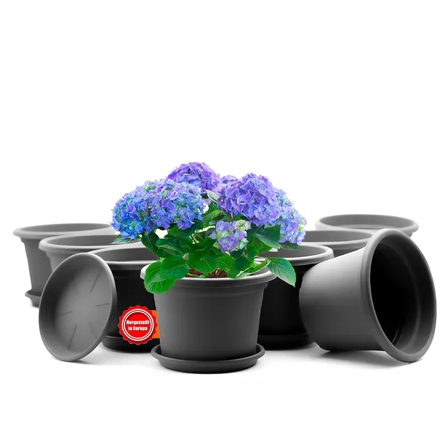 BigDean Blumentopf 30 cm anthrazit 8er Set Untersetzer