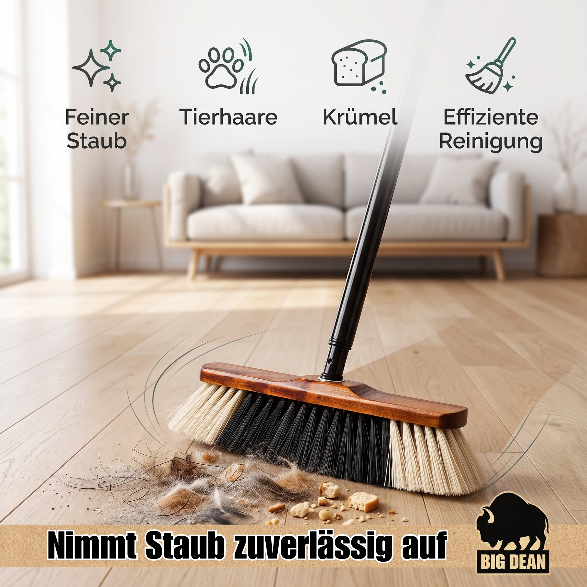 BigDean Stubenbesen mit Teleskopstiel Made in Germany