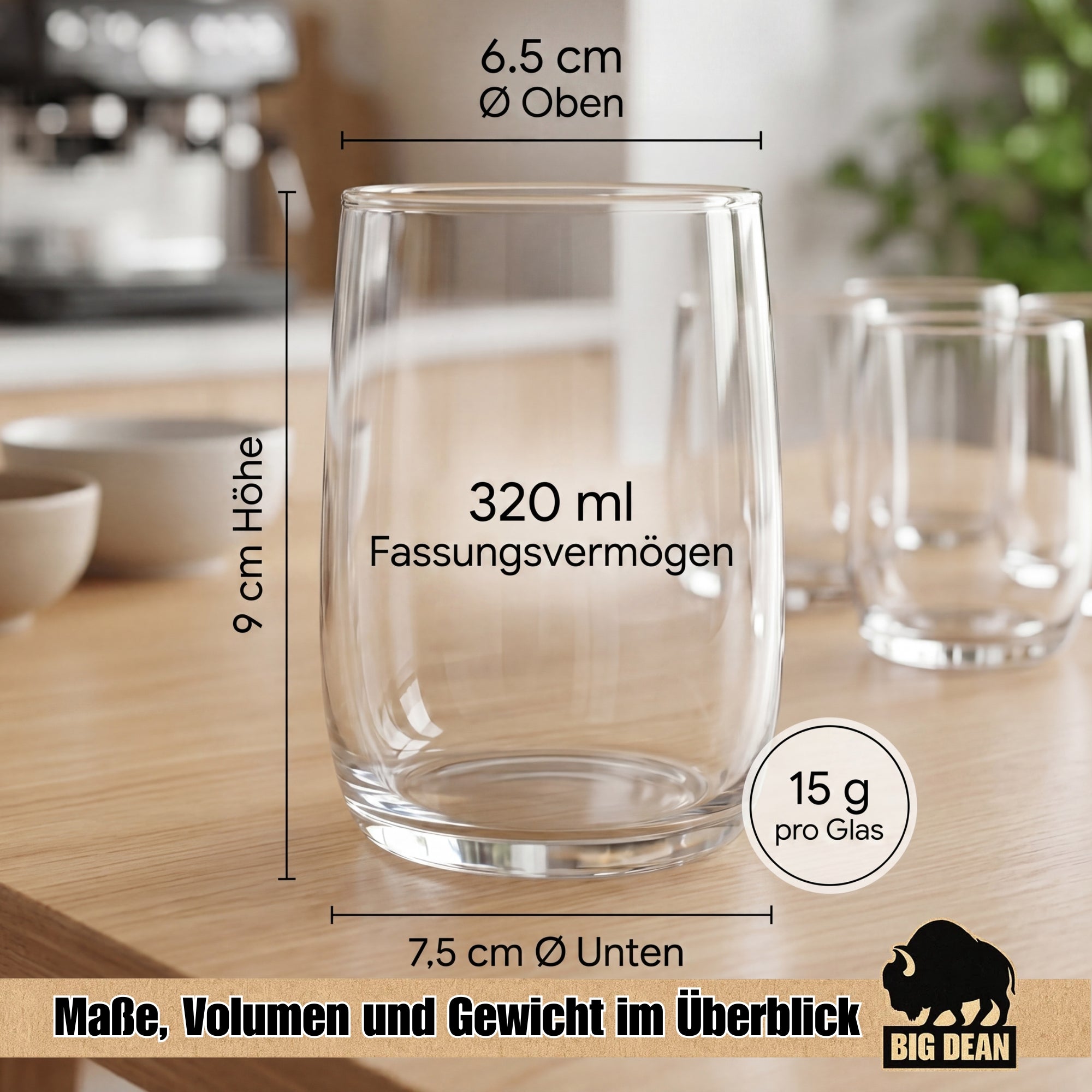BigDean Gläser Set 6 Stück 320 ml Trinkgläser spülmaschinenfest