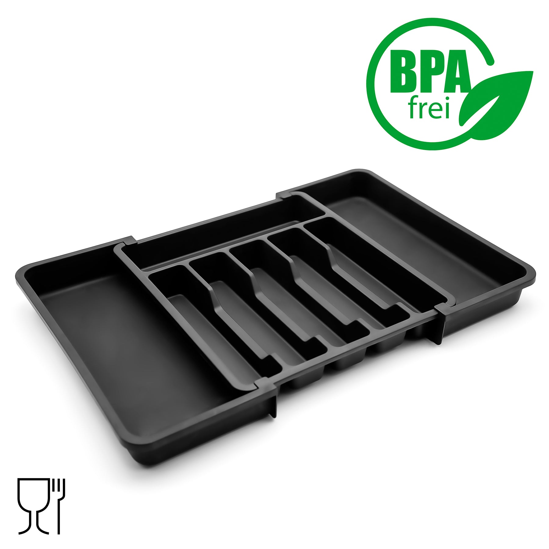 BigDean Küche Besteckeinsatz Schwarz Ausziehbar 33-57cm Kunststoff