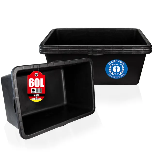 BigDean Mörtelkasten 60 Liter eckig schwarz 3er Set 71x40x29 cm