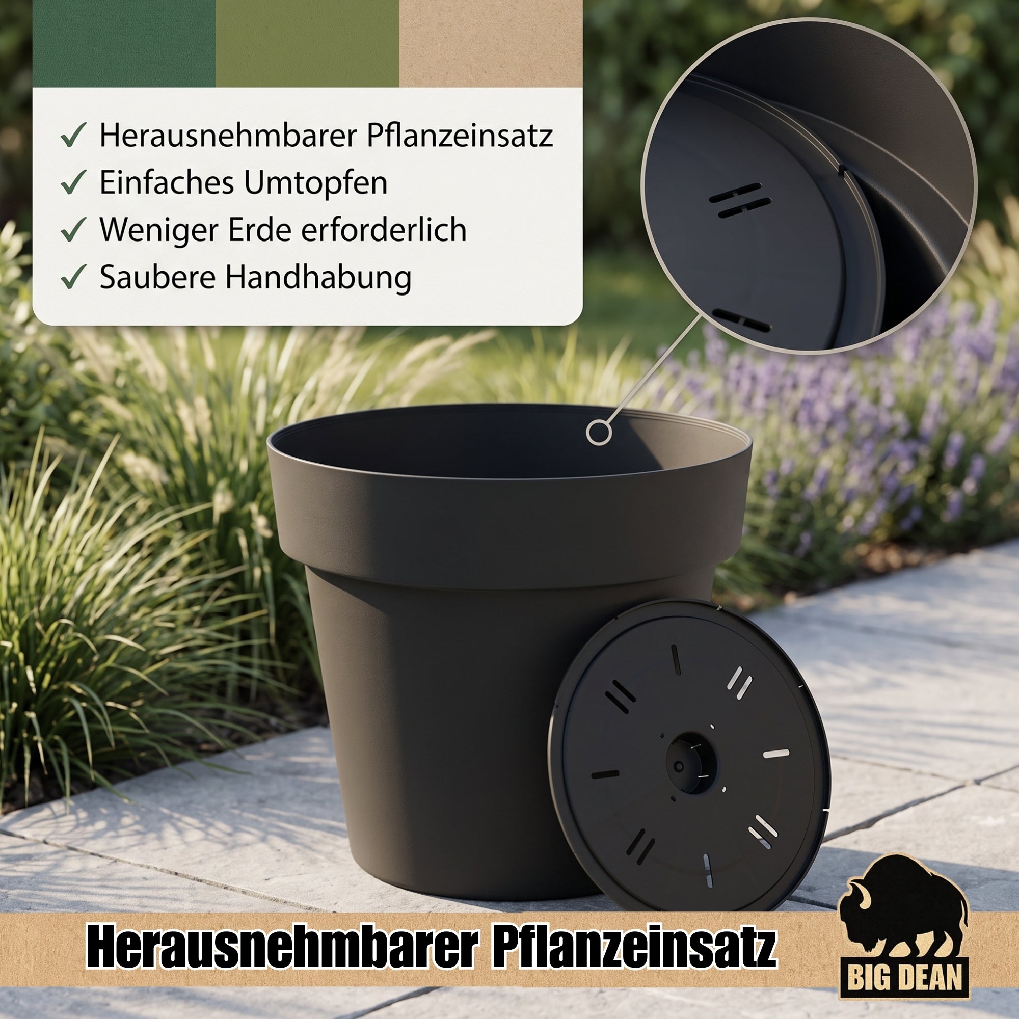 BigDean Classic Blumentopf 50 cm anthrazit Wasserspeicher