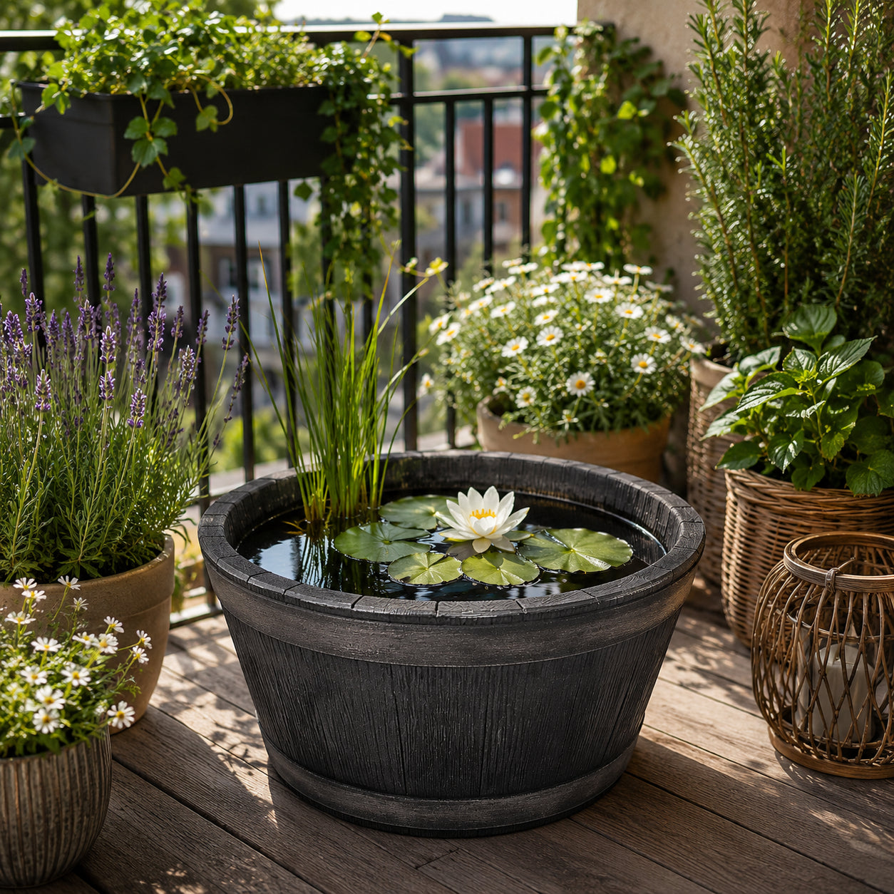 BigDean Garten Weinfass Kunststoff 38 L Holzoptik Trog
