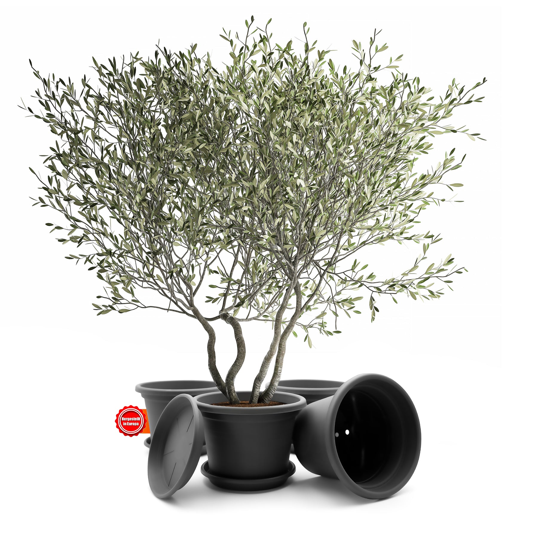 BigDean Garten Blumentopf ø40cm anthrazit 4er Untersetzer