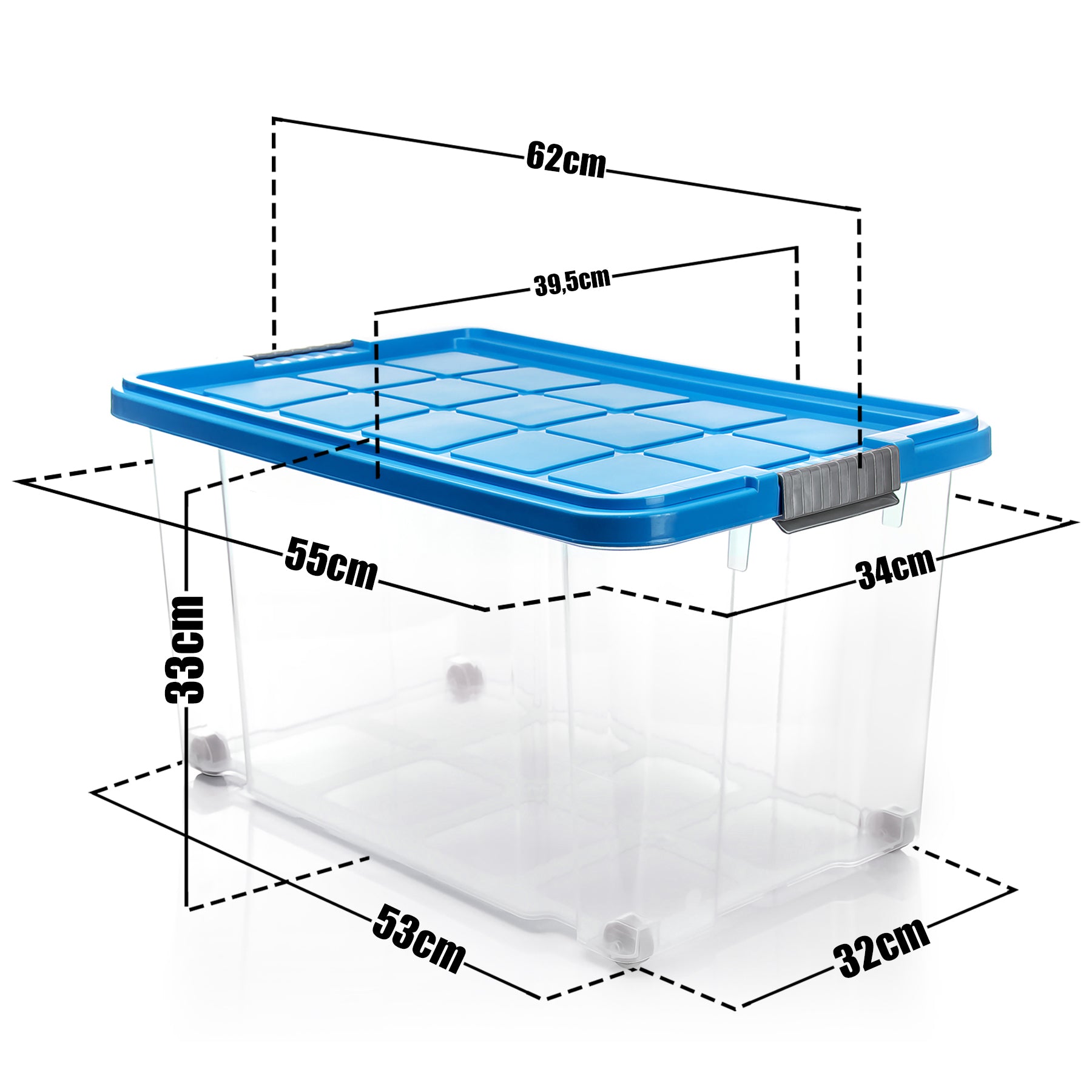 BigDean Aufbewahrungsbox 60L 2er Pack azurblau stapelbar