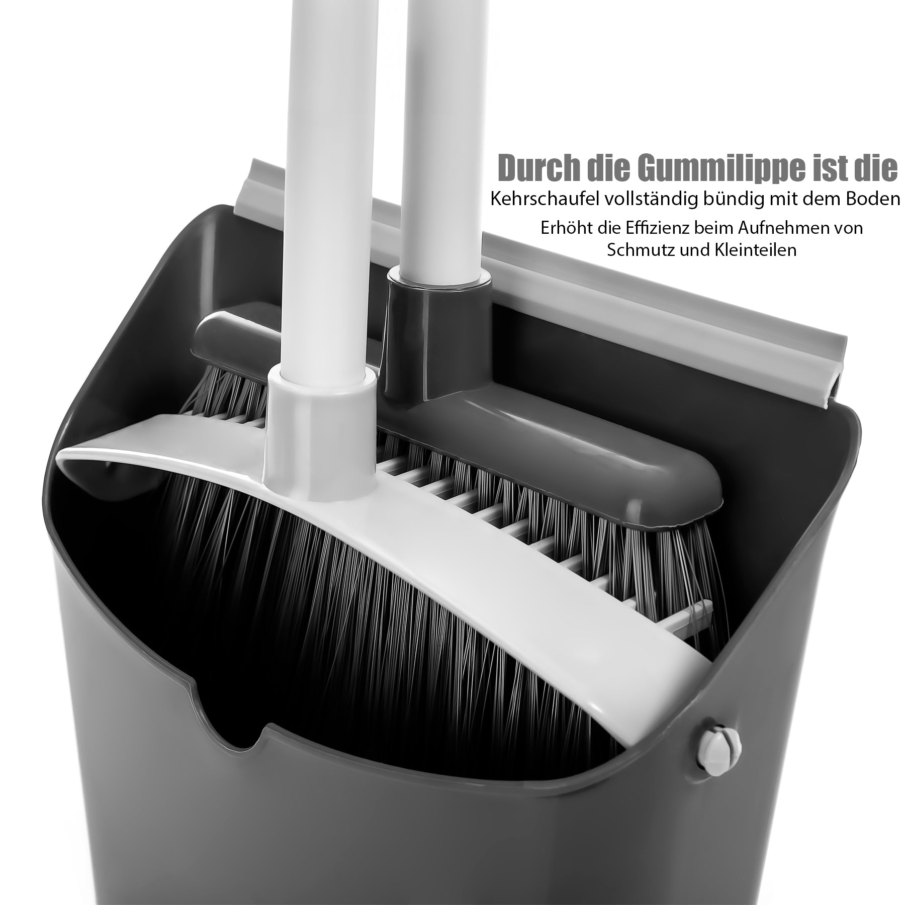BigDean Bad Kehrschaufel Set mit Besen grau 90 Grad drehbar