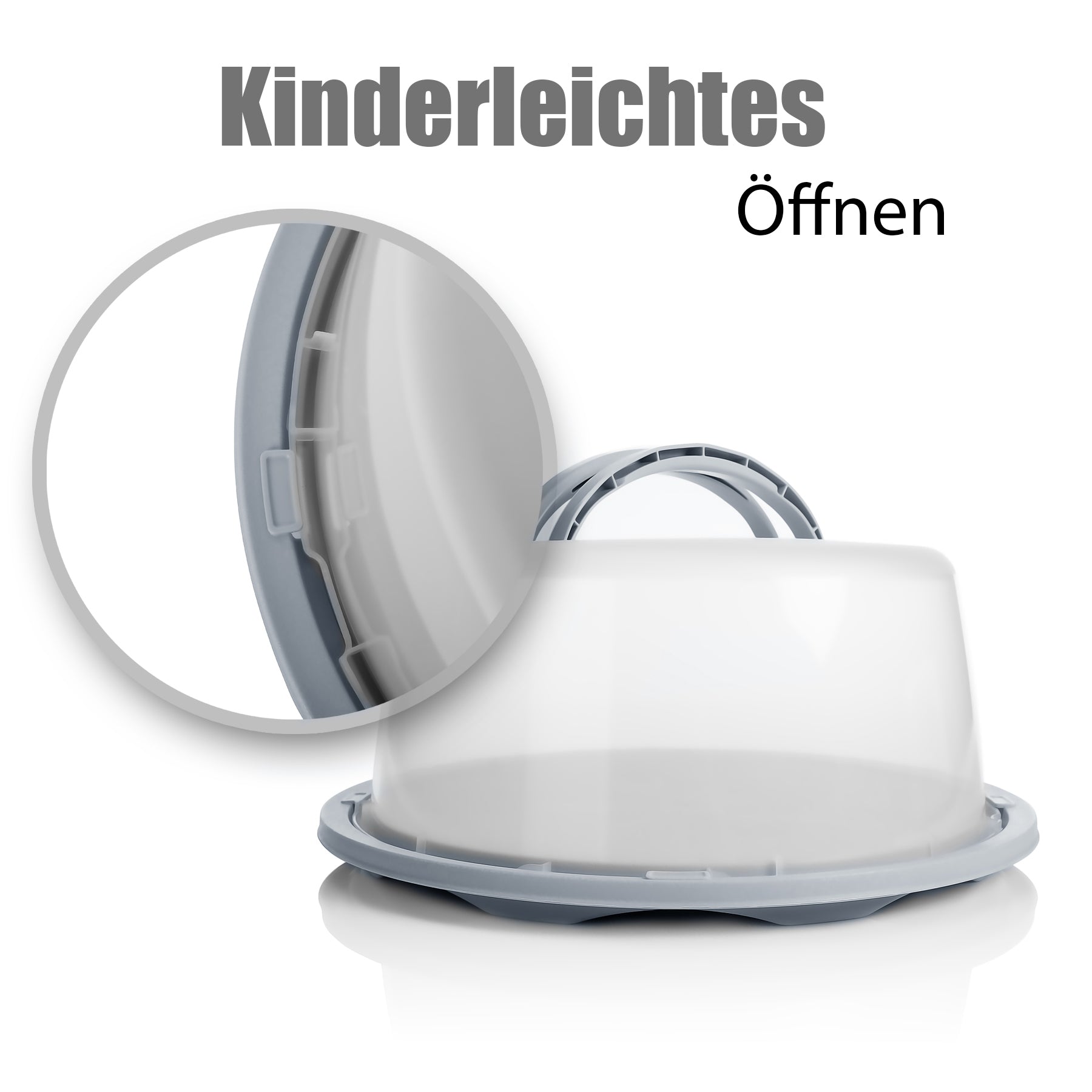 BigDean Kuchentransportbox rund Tortenbox pastellgrau Tragegriff