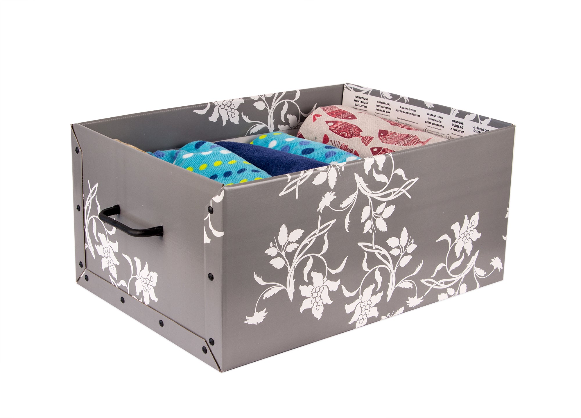 BigDean Aufbewahrungsboxen XXL 3x45L Pappe Barock-Blumen