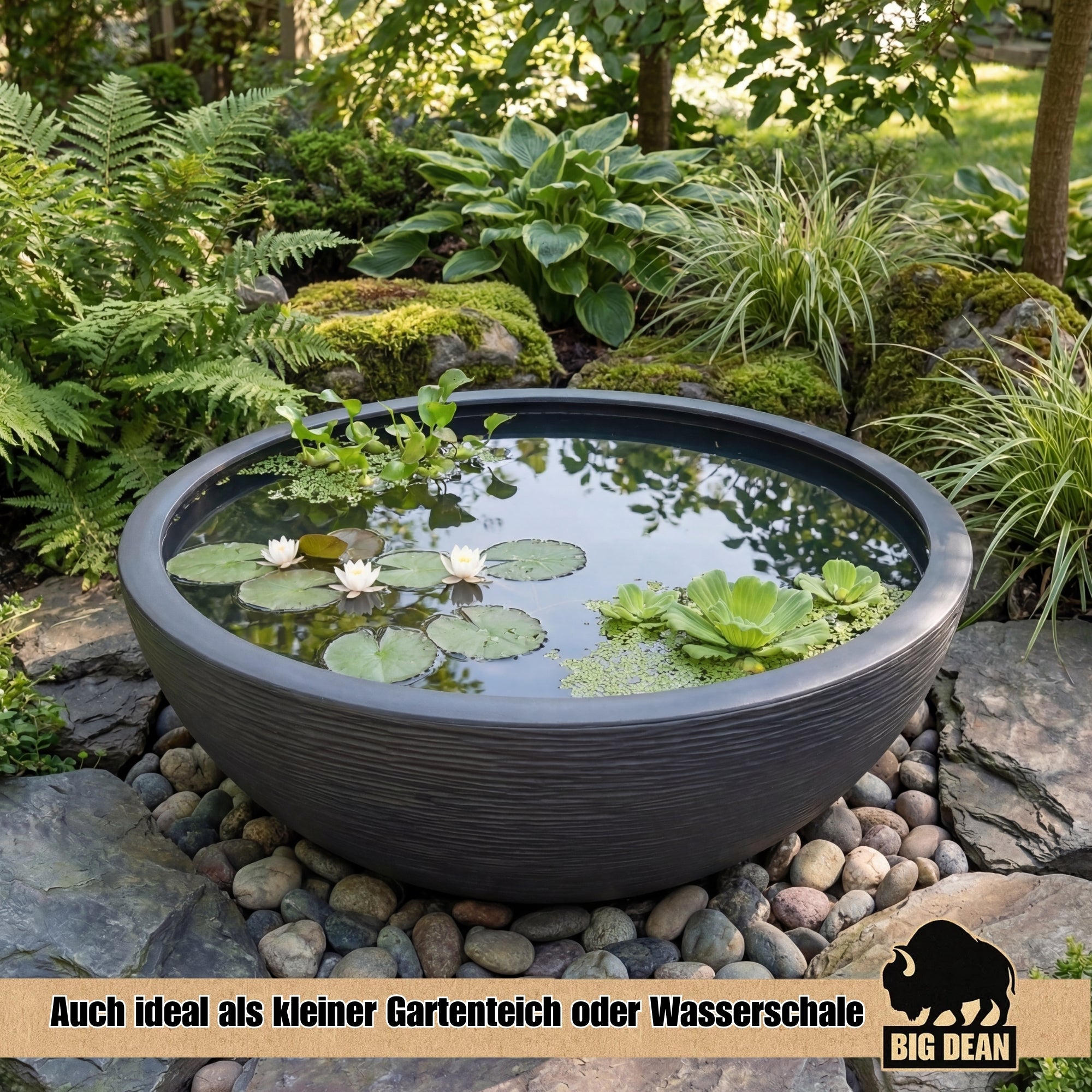 BigDean Garten Pflanzschale XL 59x59x21cm Brunnenschale Rillen