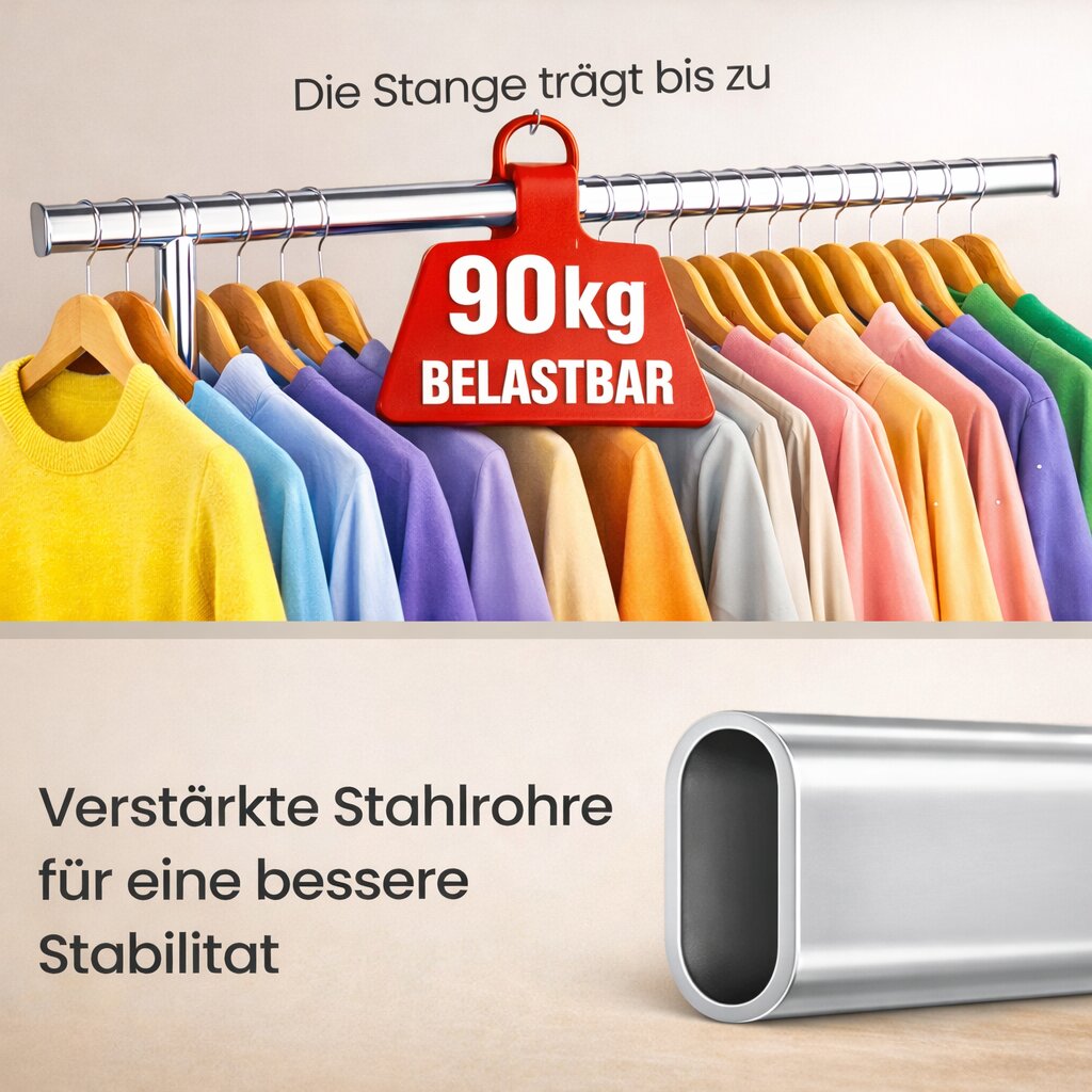 BigDean Haushalt Kleiderständer Rollen 90kg Chrom ausziehbar