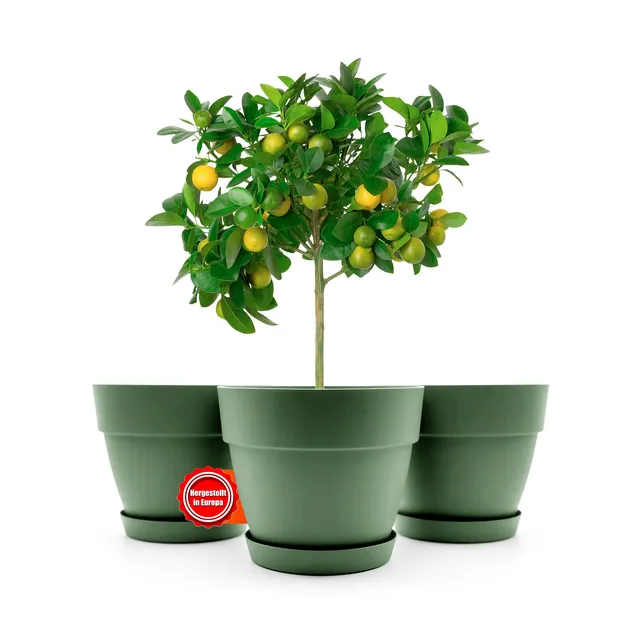 BigDean Garten Blumentopf olivgrün 47 cm 3 Stück Untersetzer