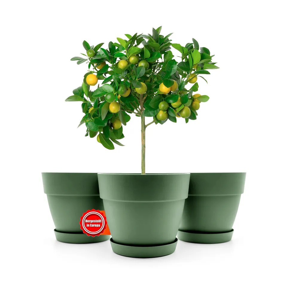 BigDean Garten Blumentopf olivgrün 47 cm 3 Stück Untersetzer