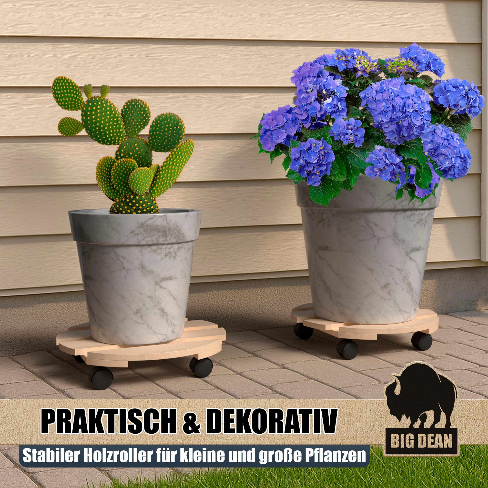 BigDean Garten & Außenbereich Pflanzenroller Holz rund 30cm 120kg