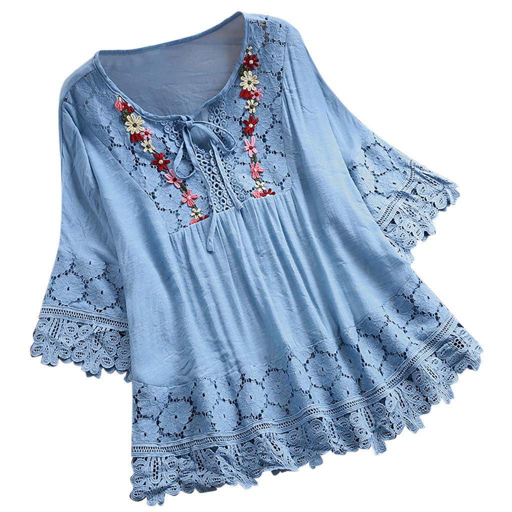 Luadnysin Tops Spitzenbluse 3/4 Arm Navy 4XL