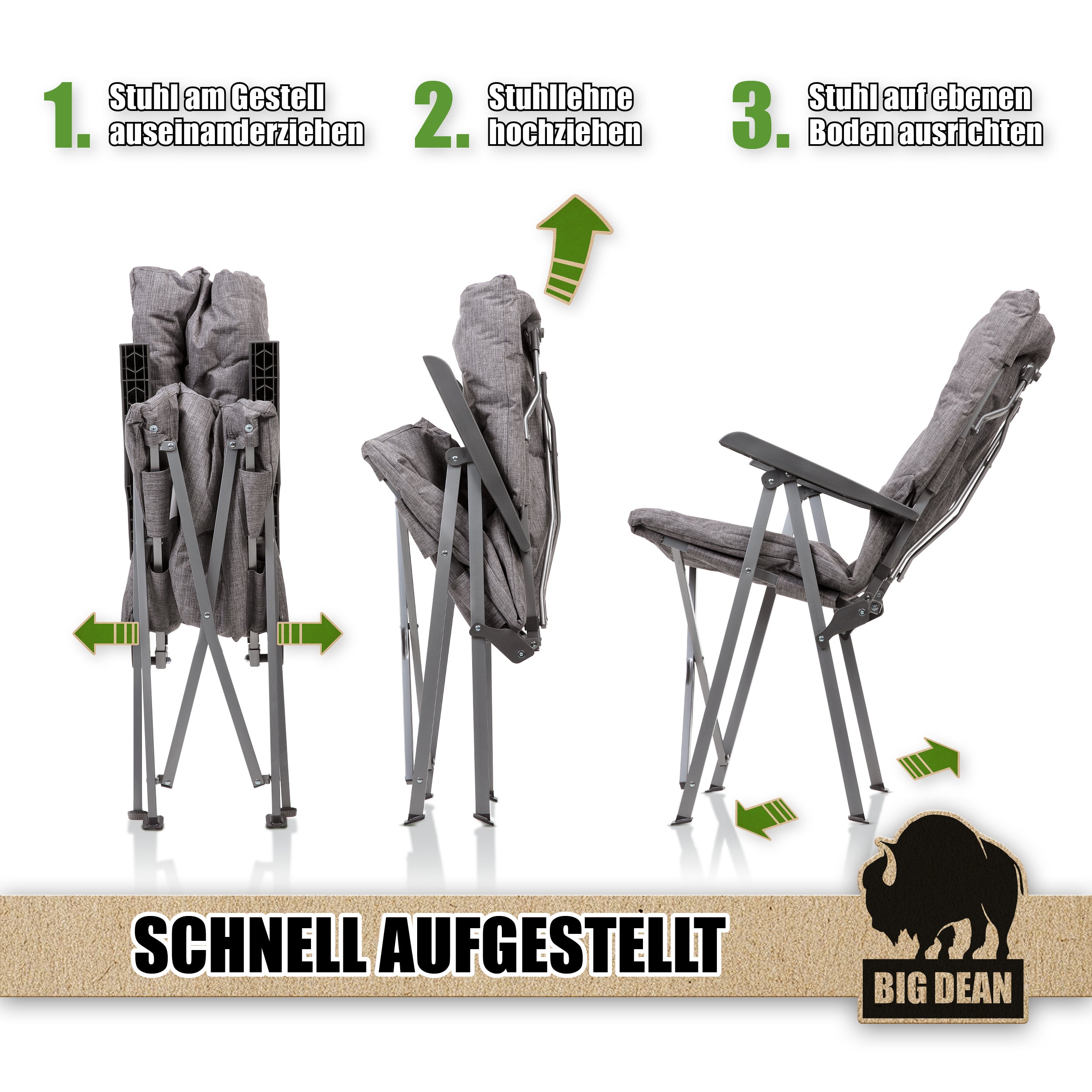 BigDean Garten Campingstuhl faltbar verstellbar Klappstuhl 150 kg