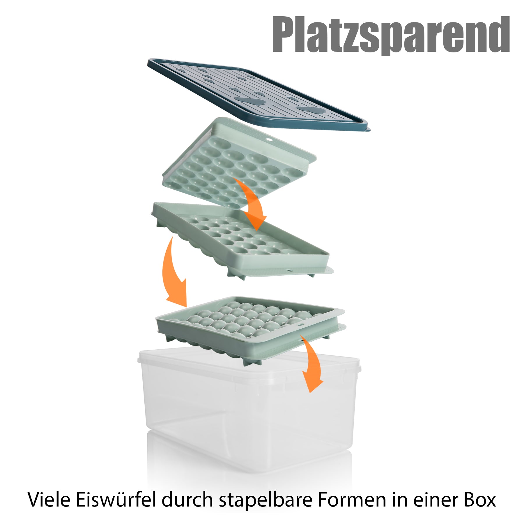 BigDean Küche & Vorrat Eiswürfelform 66 runde Würfel mit Deckel