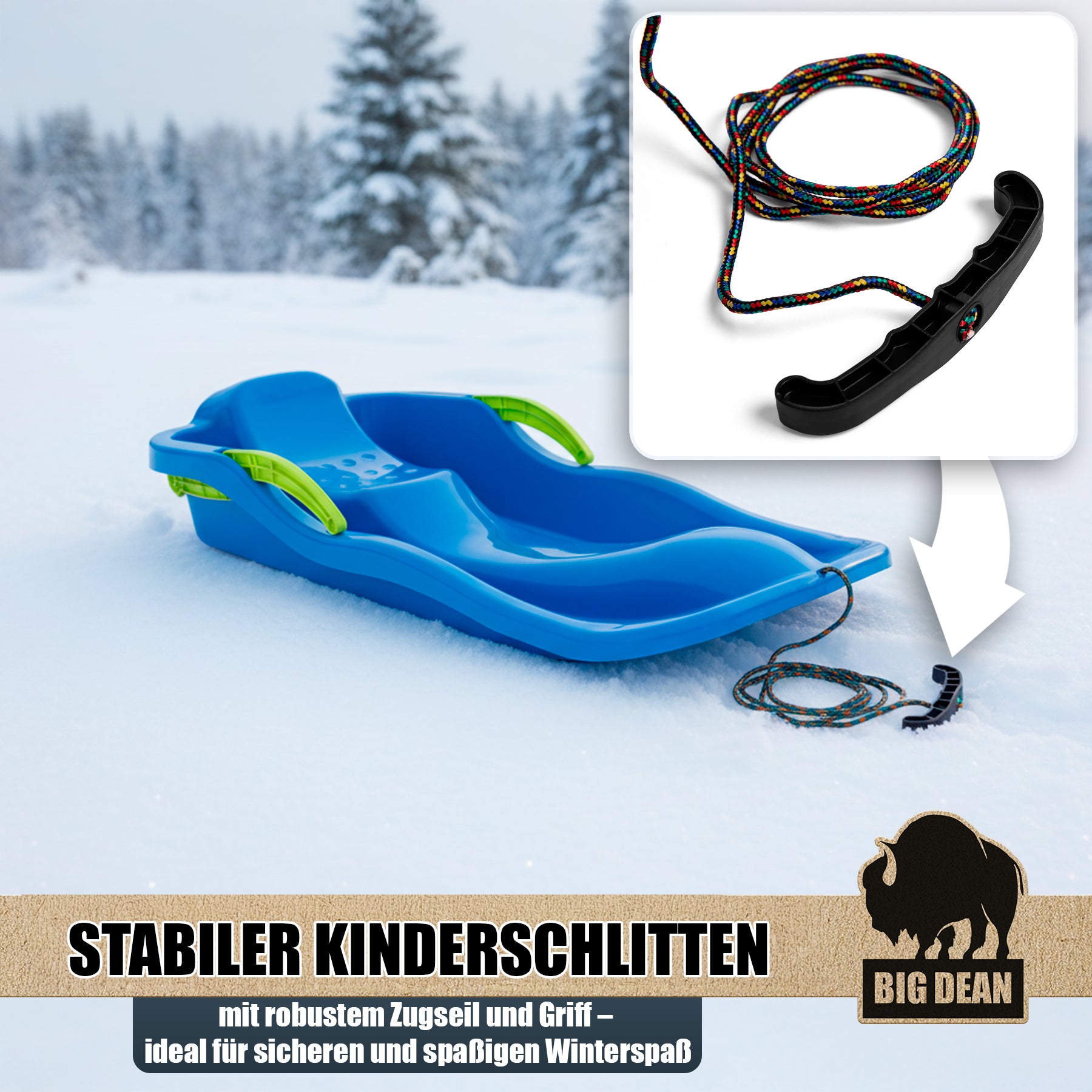 BigDean Premium Schlitten Blau mit Bremse Lenkschlitten