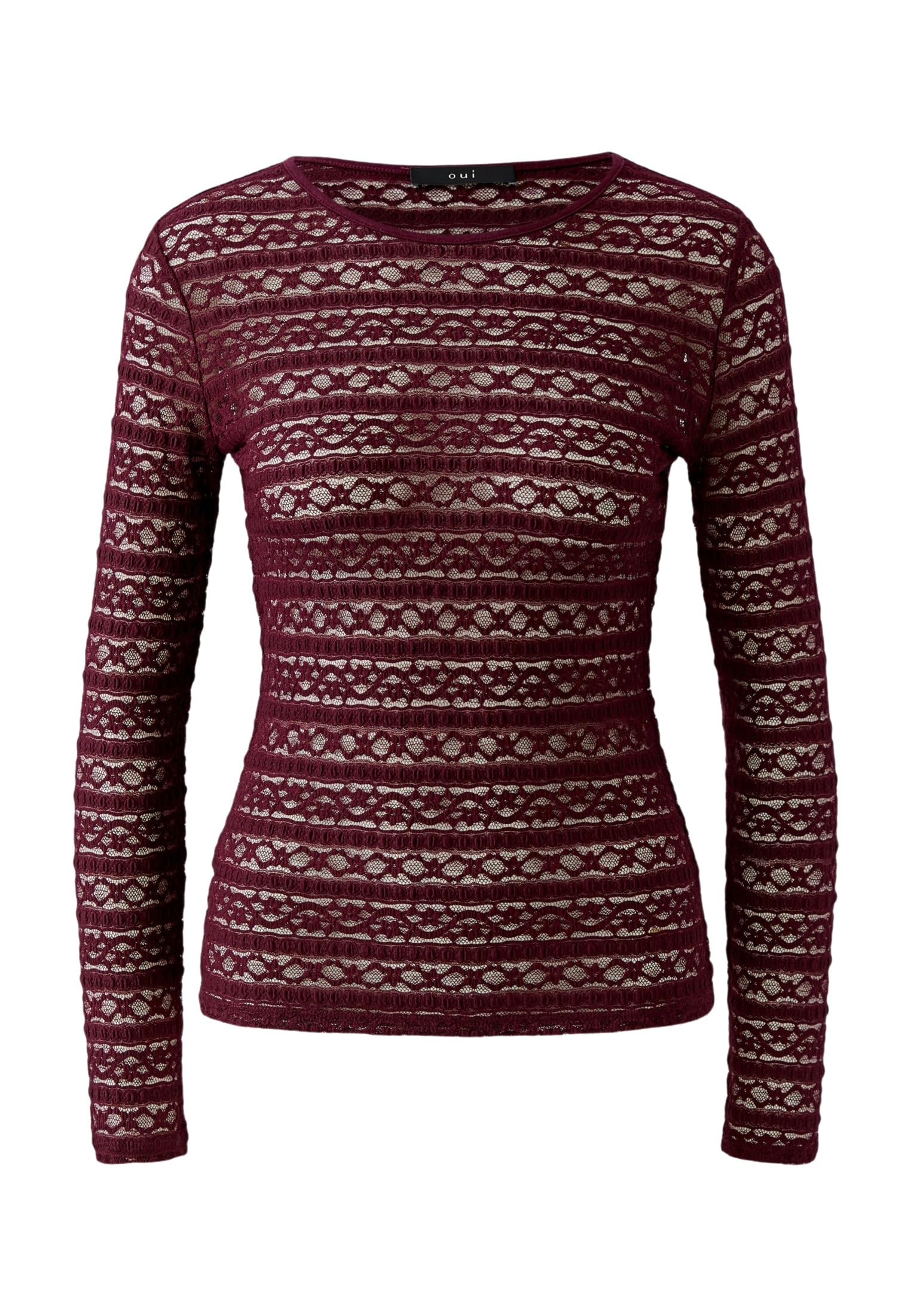 Oui Shirts & Tops Langarmshirt Spitze Gardenia schmal