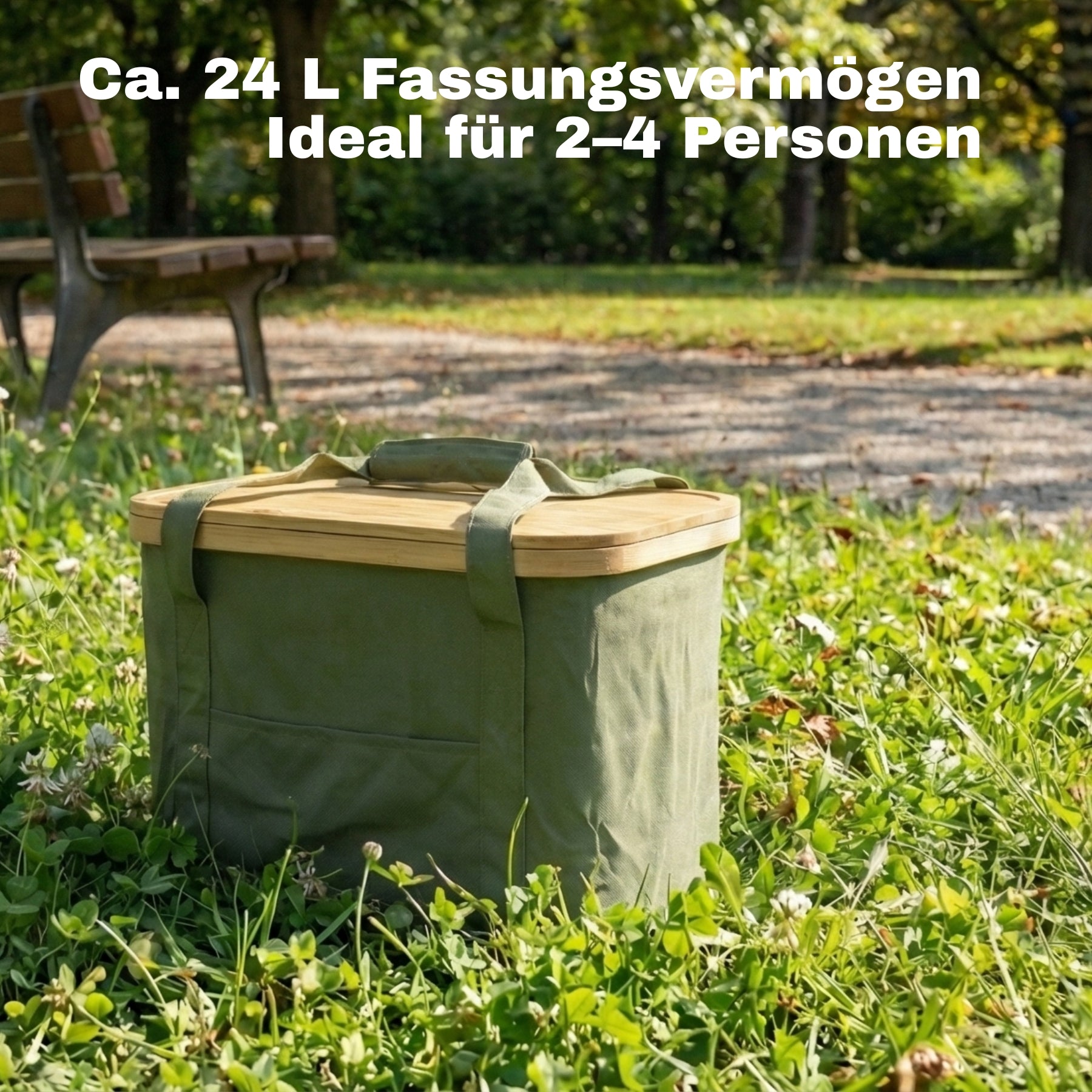 BigDean Picknicktasche 24L Grün 2-in-1 mit Kühltasche Bambus