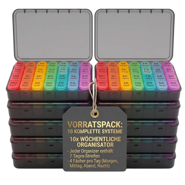 BigDean Tablettenbox 7 Tage schwarz 10er Vorteilspack