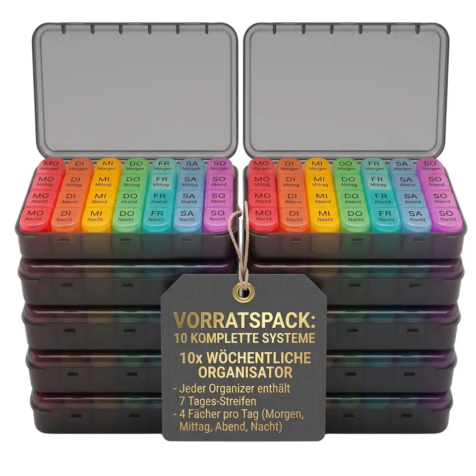 BigDean Tablettenbox 7 Tage schwarz 10er Vorteilspack