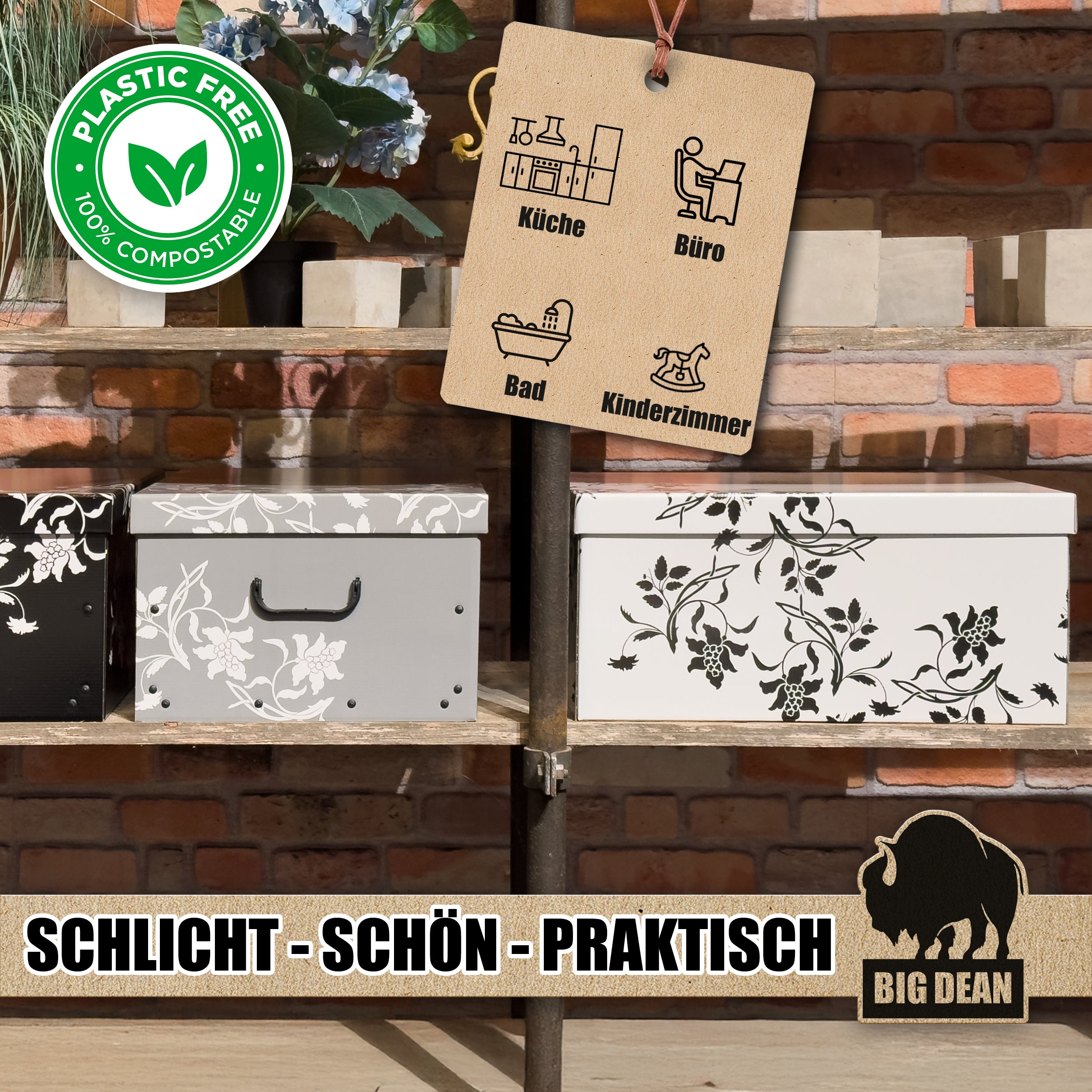BigDean Aufbewahrungsbox Pappe 45 L Deckel 3er Set 49x39x24