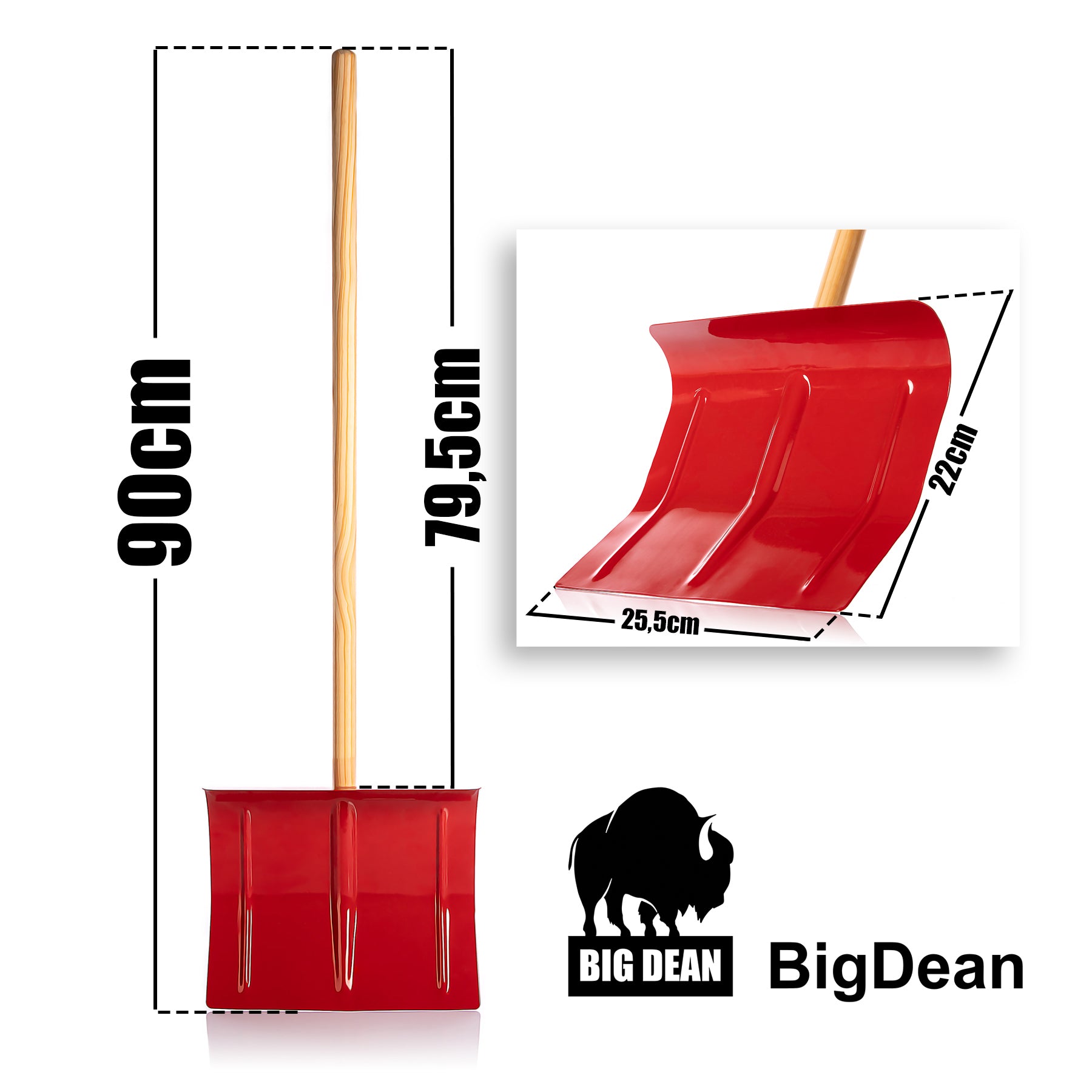 BigDean Schneeschaufel Kinder Rot Metall 90 cm