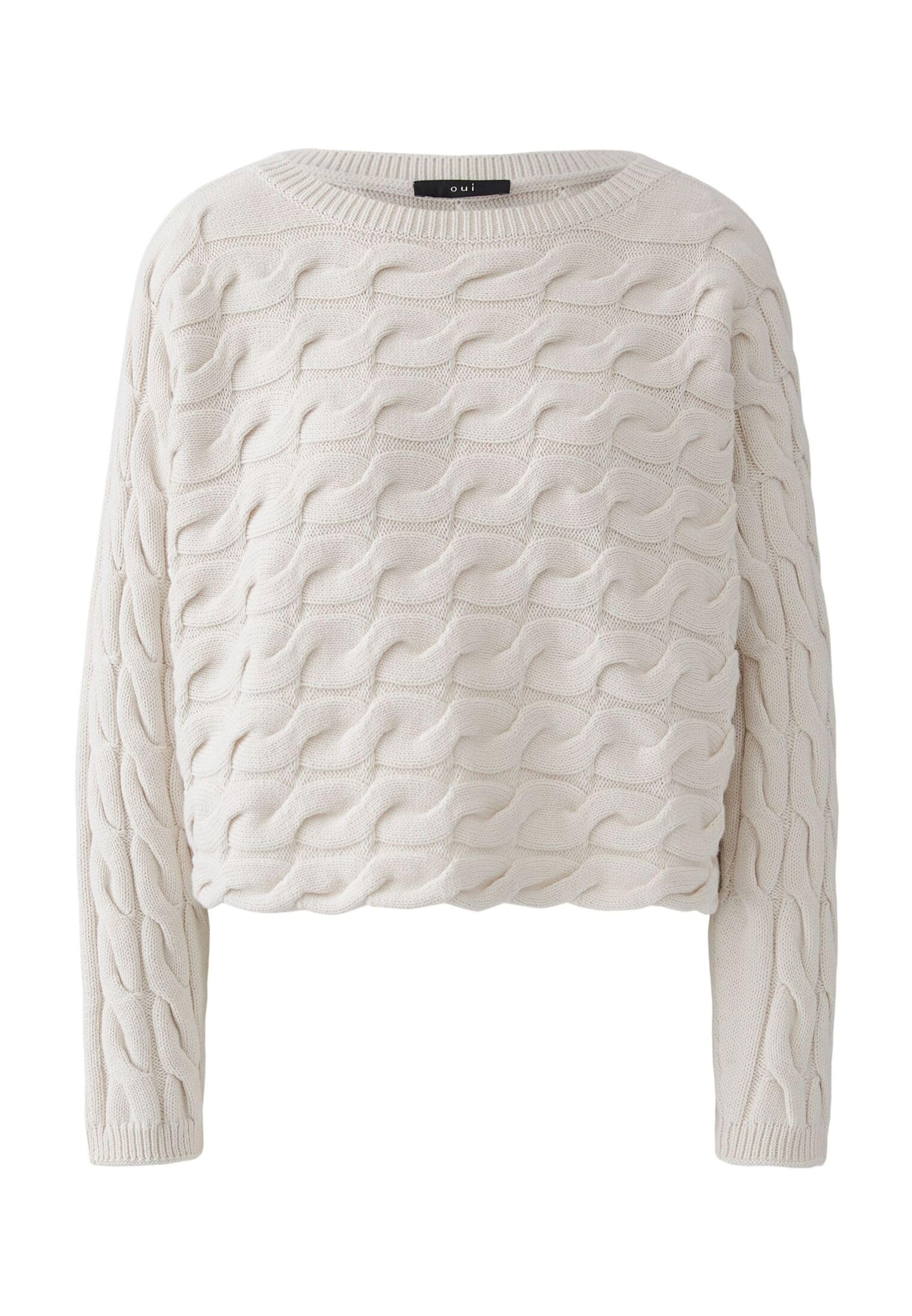 OUI Sirah Pullover Damen offwhite uni Zopfmuster boxy