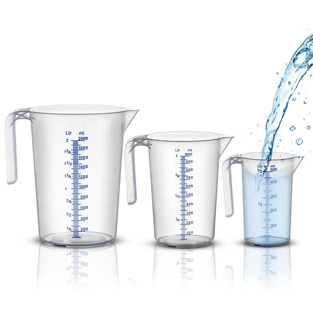 BigDean Messbecher-Set 3-tlg 0,5L 1L 2L Transparent Blau