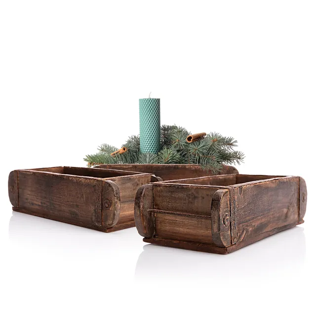 BigDean Ziegelform Ordnungsbox Braun 32cm Holz 3er Vintage