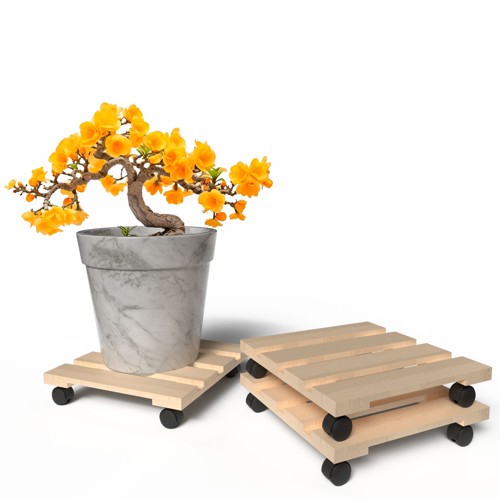 BigDean Pflanzenroller Holz 30cm Rolluntersetzer 120kg 3Stk
