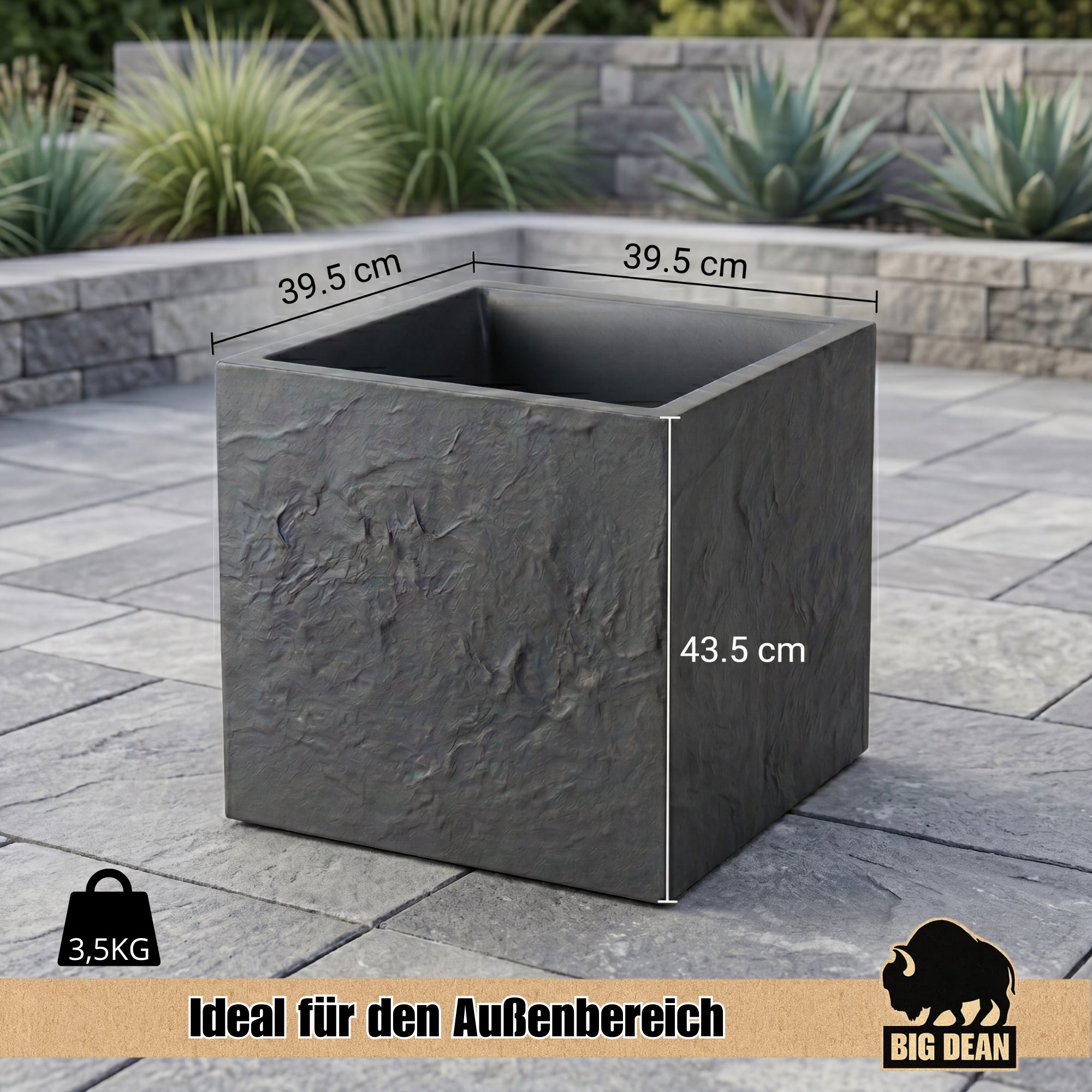 BigDean Blumenkübel Doppelwandig Steinoptik 40x40 Frostbeständig