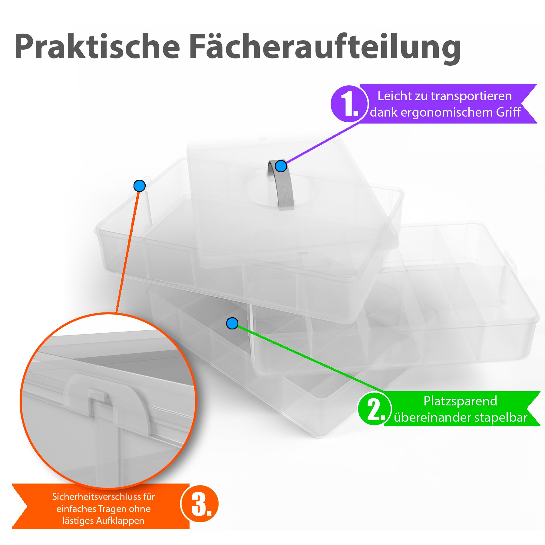BigDean Sortierbox Transparent 24x18,5x16 cm 2er Set 21 Fächer