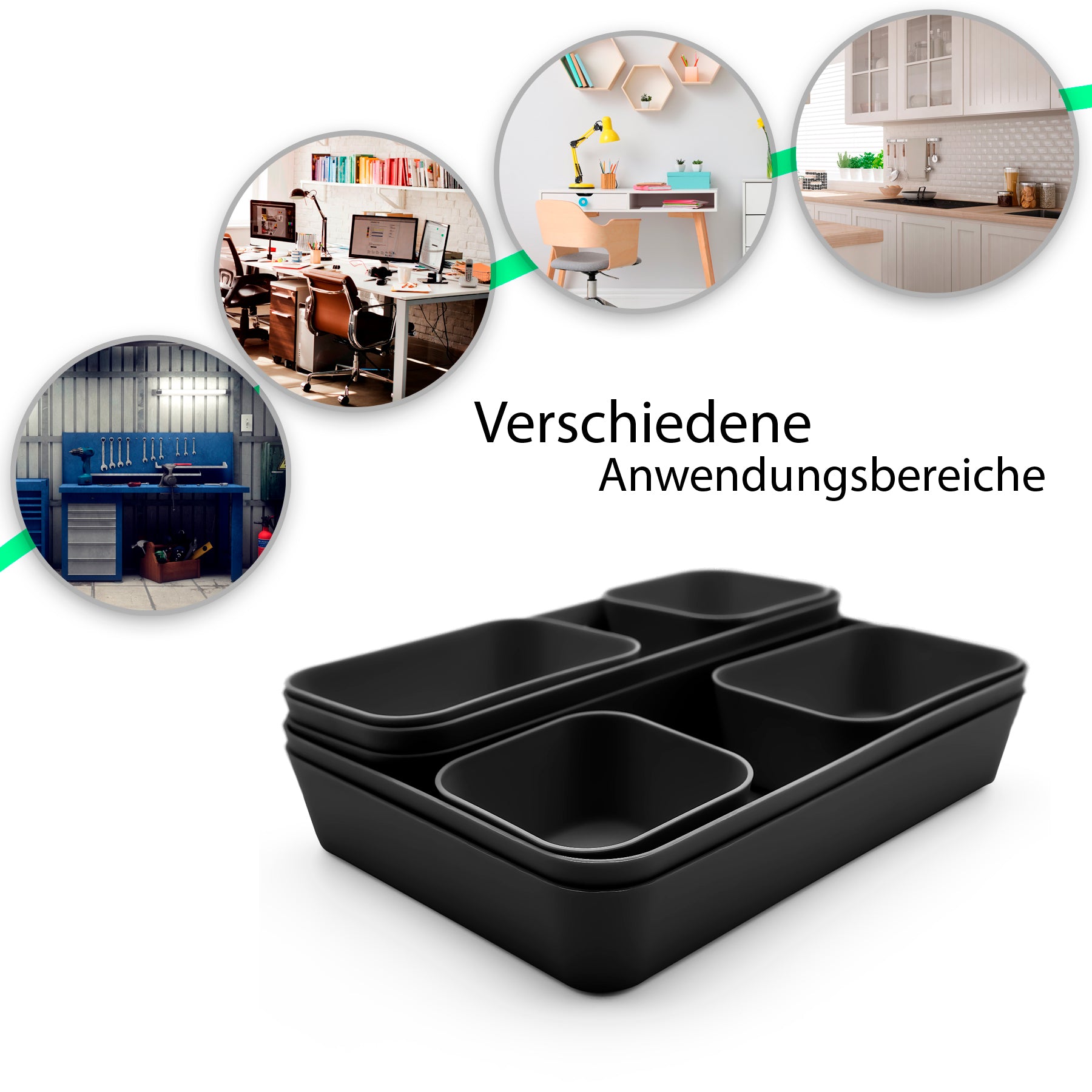 BigDean Schubladen Organizer 8-teilig schwarz PP-Kunststoff