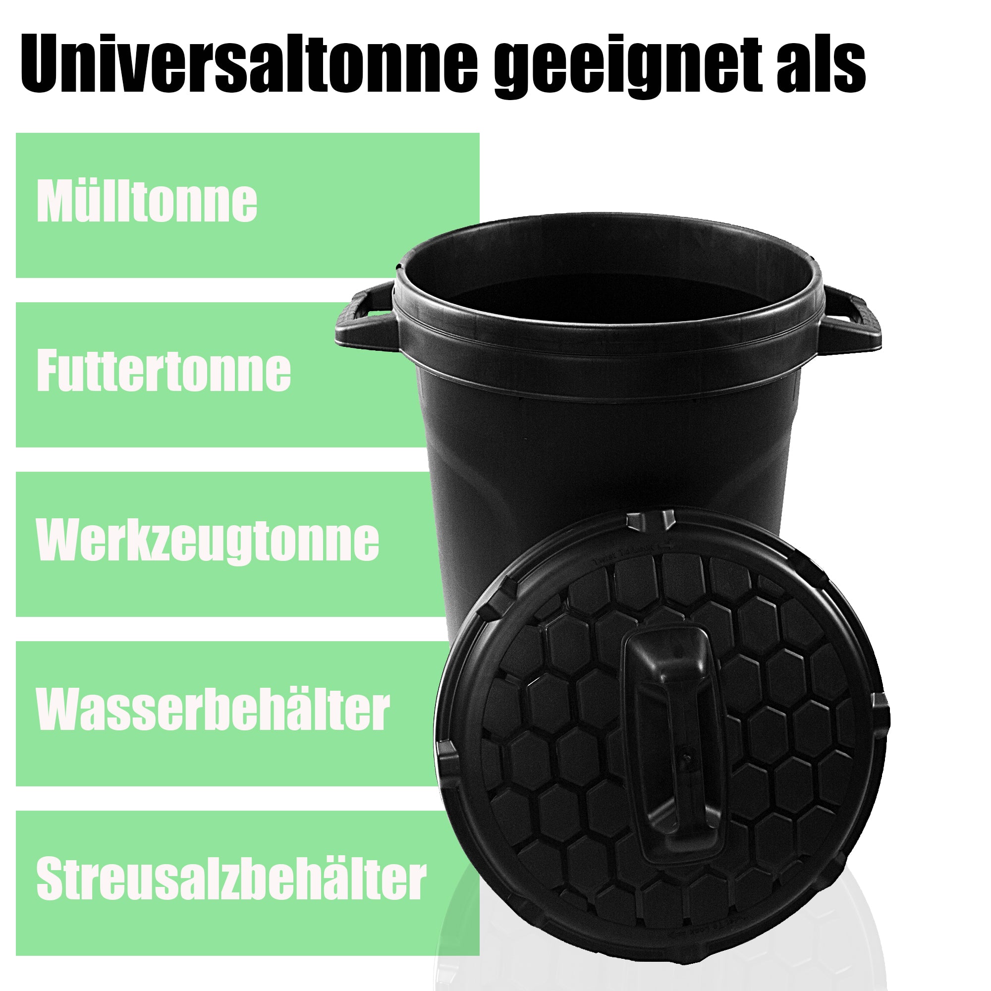 BigDean Allzwecktonne 90 Liter schwarz mit Deckel XL
