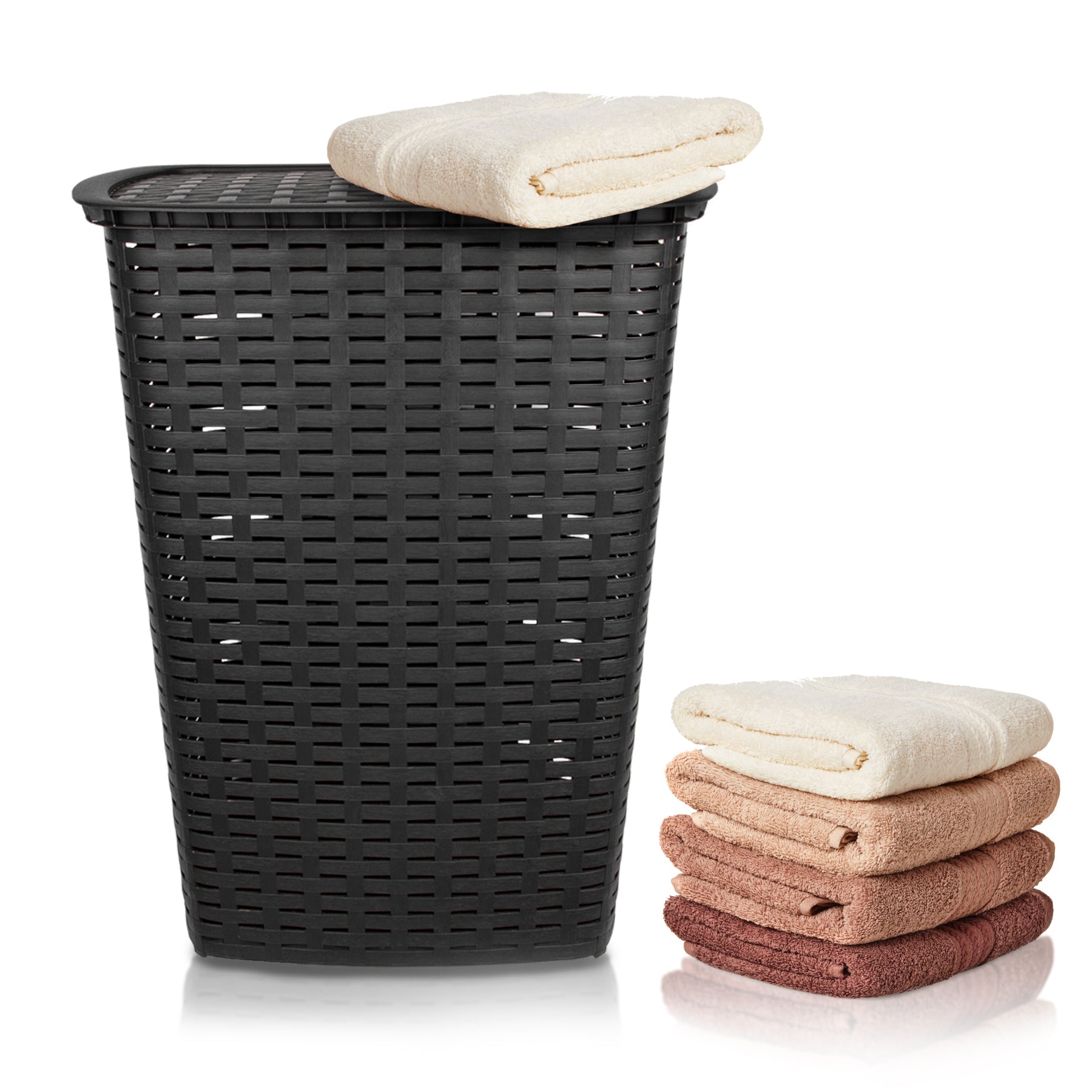 BigDean Haushalt Wäschesammler 55L anthrazit Rattan-Optik