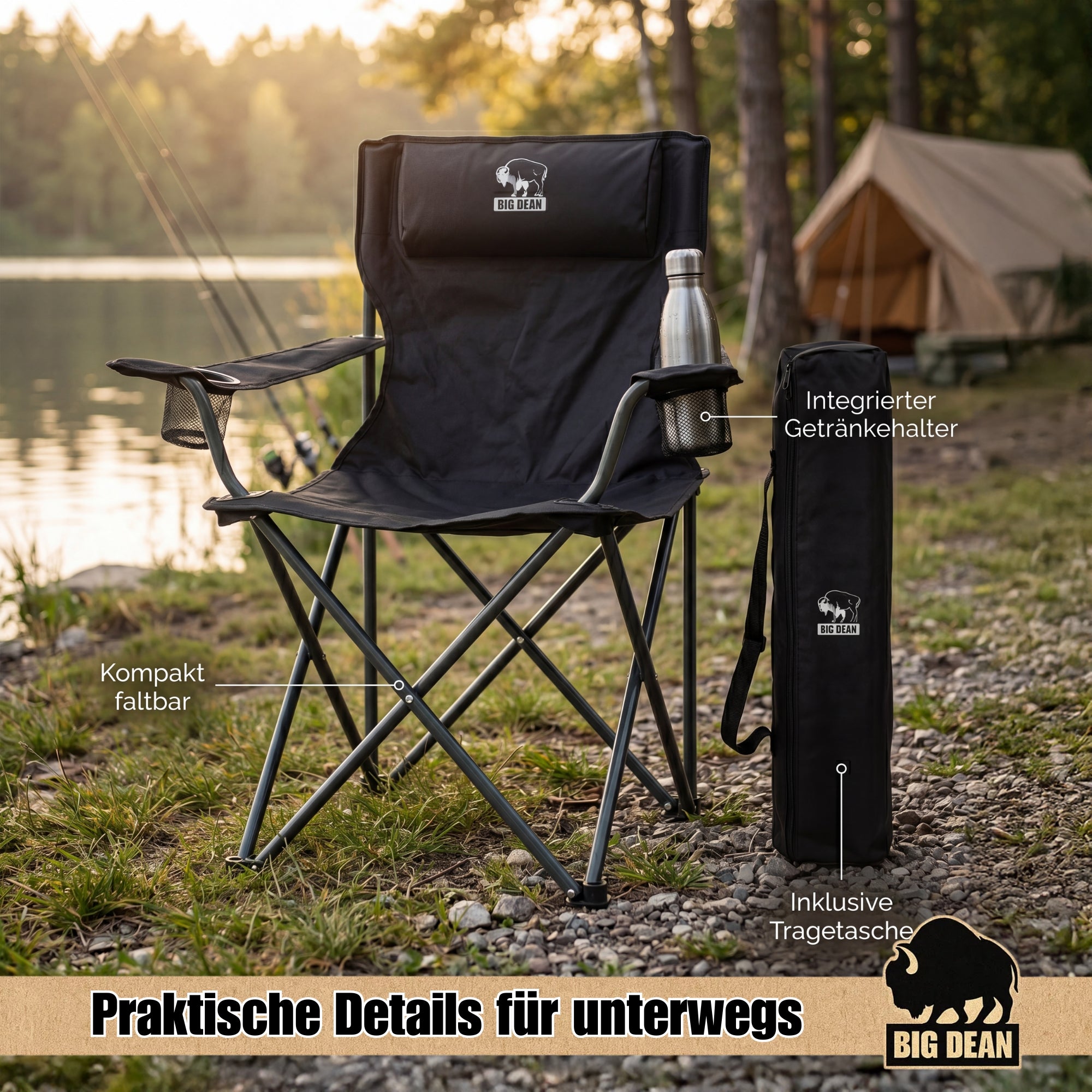 BigDean Garten Campingstuhl XXL 150 kg 2er Set mit Halter