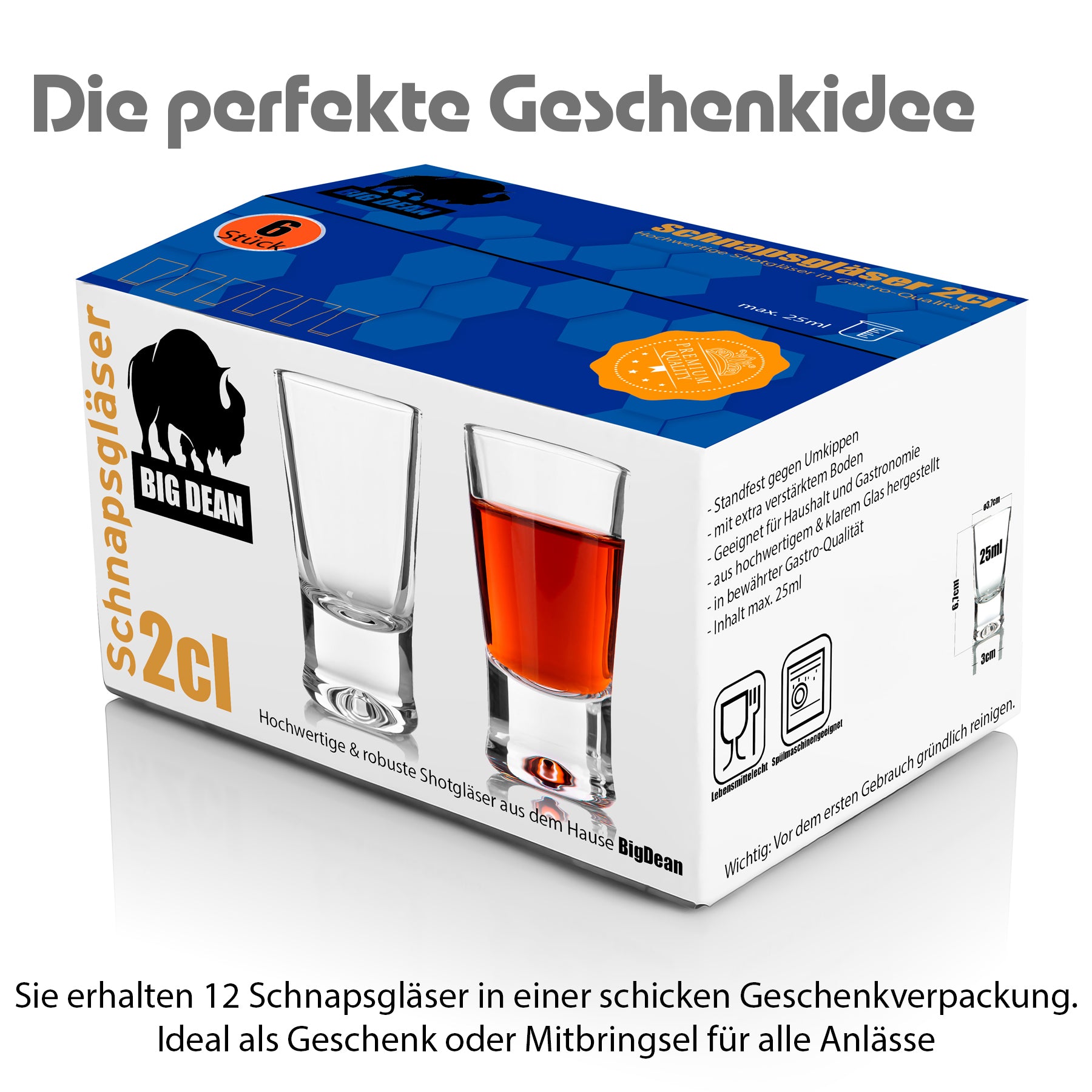 BigDean Küche & Vorrat Schnapsglas 2cl klar 12 Stück
