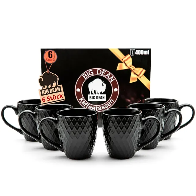 BigDean Küche Kaffeetassen 400ml schwarz matt 6er Keramik