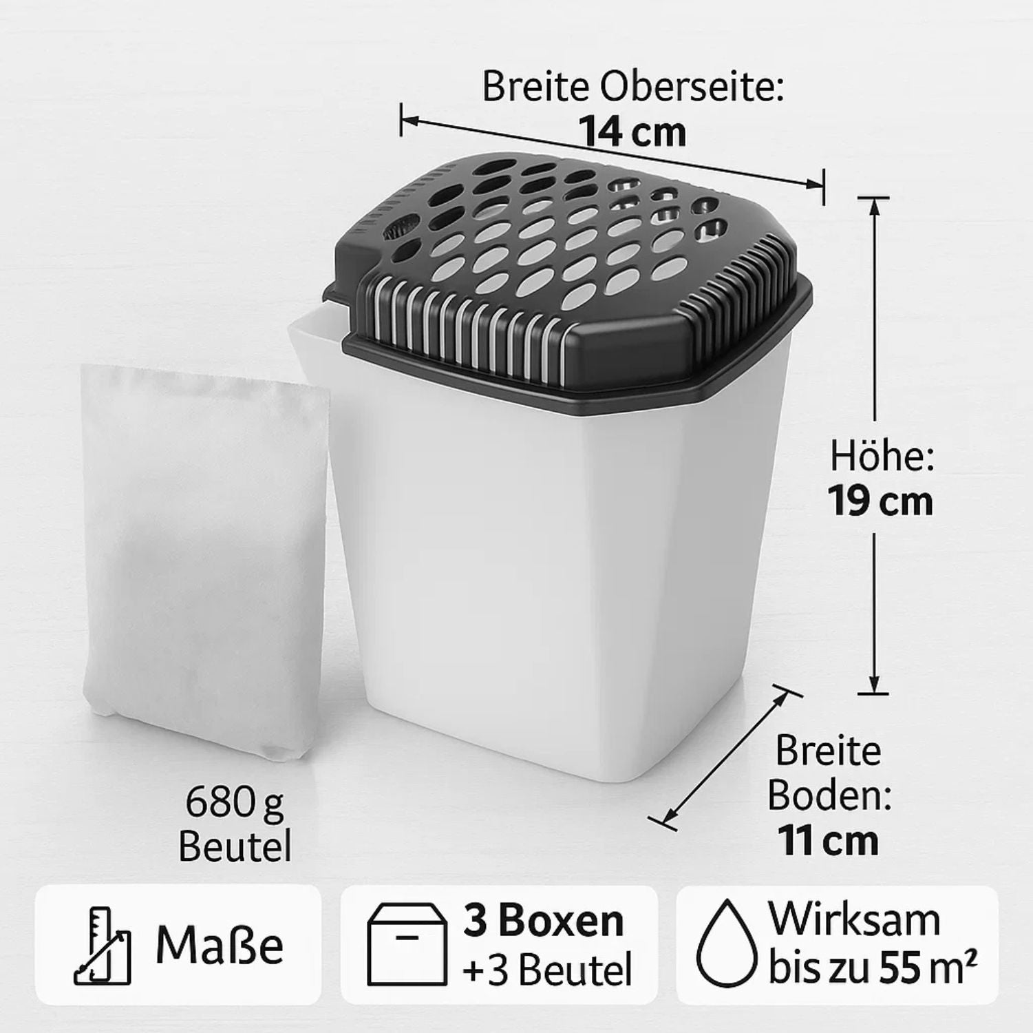 BigDean Raumentfeuchter Maxi ohne Strom 3 Stück mit Granulat 680g