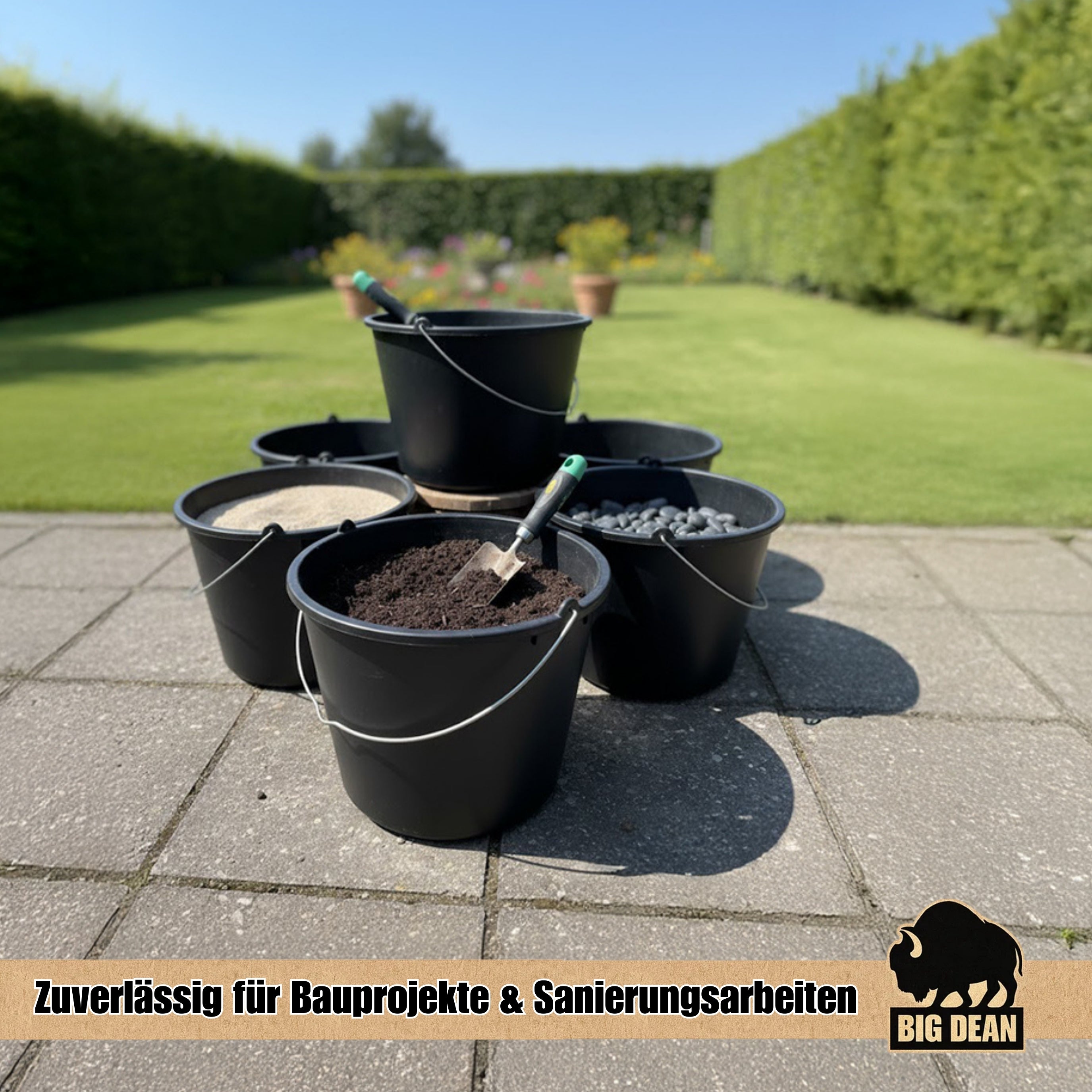 BigDean Haushalt Baueimer 10x 12 Liter mit Skala Schwarz