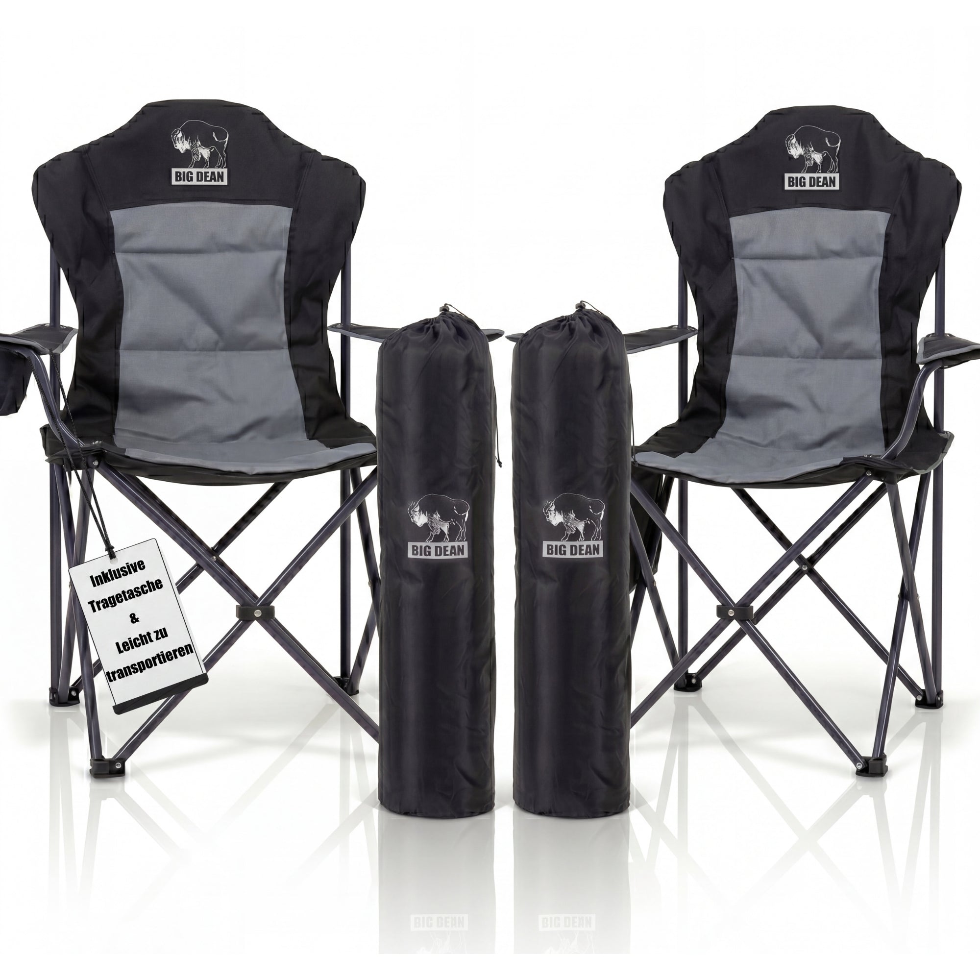 BigDean Campingstuhl Faltbar Hochlehner 160kg 2 Stück Set